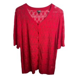 Talbots Red Crochet Button Down Blouse Top